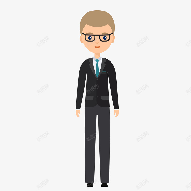 卡通穿黑色西装的商务人士矢量图ai免抠素材_新图网 https://ixintu.com 人物设计 卡通 商务人士 戴眼镜 西装 黑色 矢量图