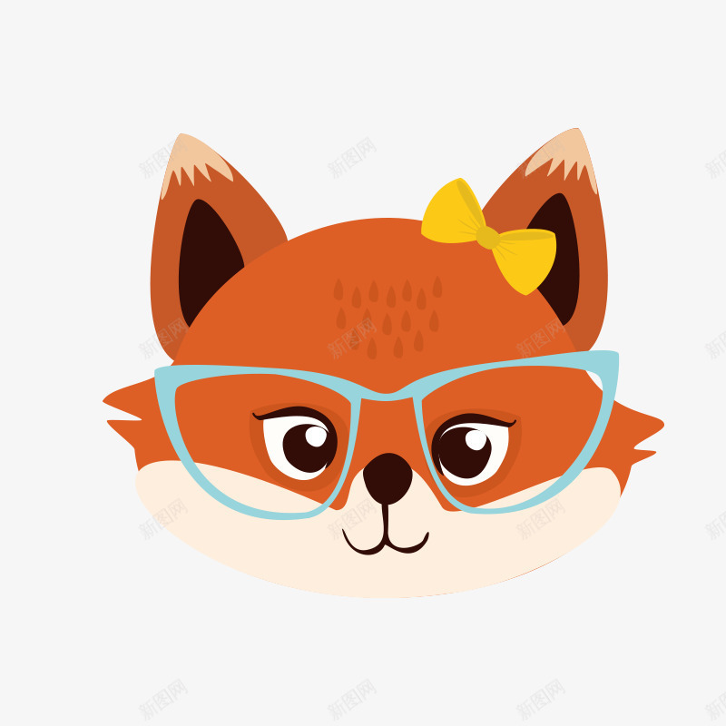 可爱的狐狸头矢量图ai免抠素材_新图网 https://ixintu.com 动物 眼镜 耳朵 蝴蝶结 矢量图