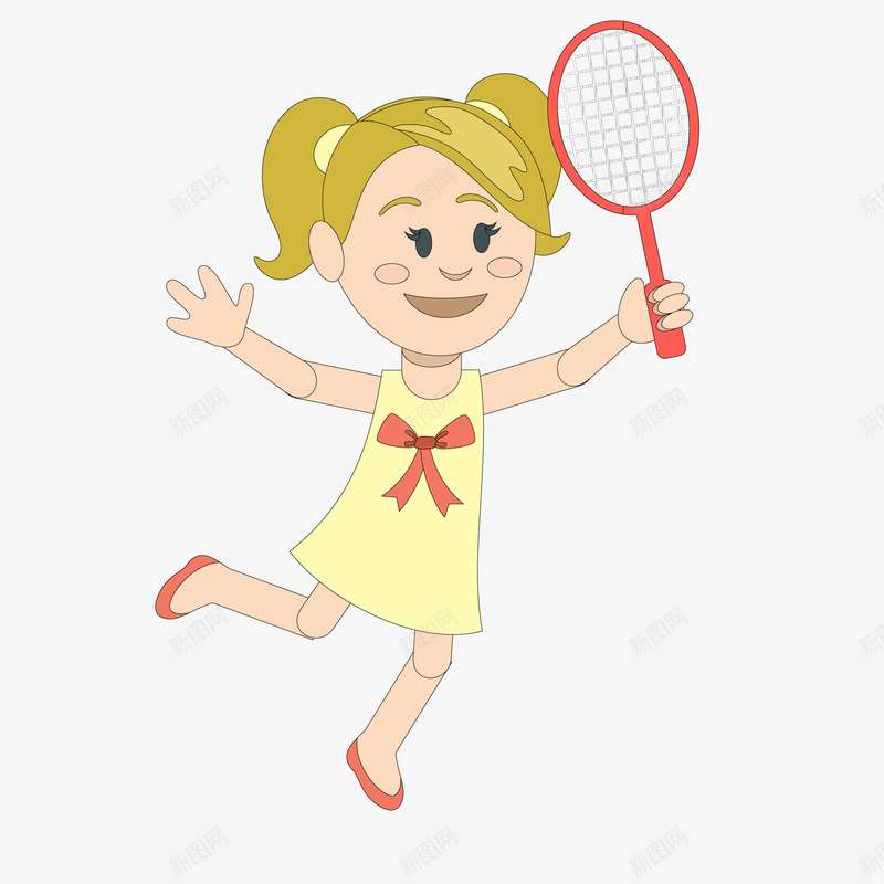 卡通打羽毛球的女孩矢量图ai免抠素材_新图网 https://ixintu.com 人物设计 卡通 女孩 羽毛球 运动 锻炼 矢量图