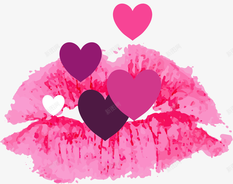 紫色水彩LOVE唇印png免抠素材_新图网 https://ixintu.com LOVE 唇印 情人节 水彩 爱心 红唇