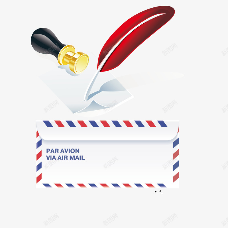 羽毛笔信封印泥png免抠素材_新图网 https://ixintu.com 信封 印泥 羽毛笔