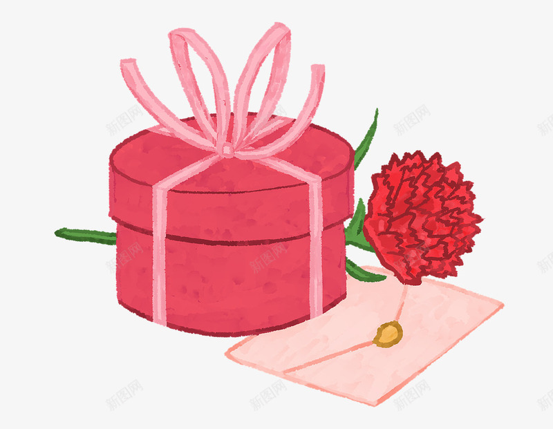 粉色圆形礼盒玫瑰花及信件png免抠素材_新图网 https://ixintu.com 信件 圆形 玫瑰 粉色