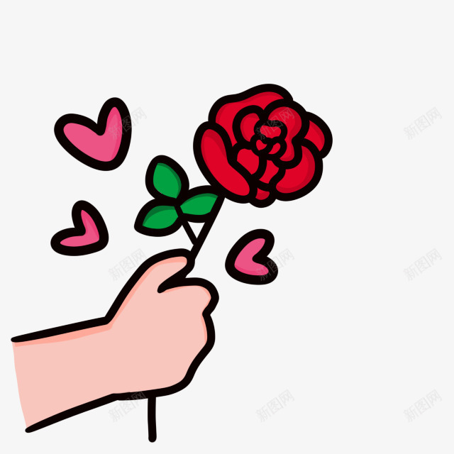 玫瑰花手拿玫瑰花卡通玫瑰花png免抠素材_新图网 https://ixintu.com 卡通 玫瑰花