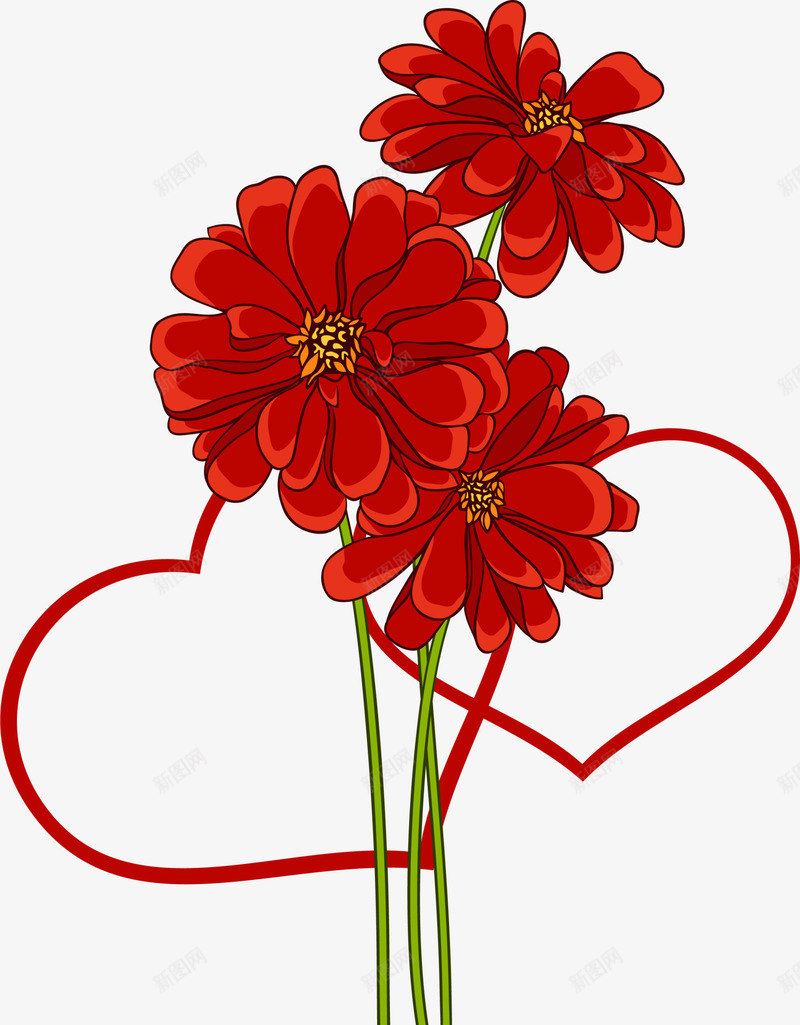 红色情人节爱心花朵png免抠素材_新图网 https://ixintu.com LOVE 婚庆 情人节 浪漫 爱情 红色花朵 线条爱心 花束