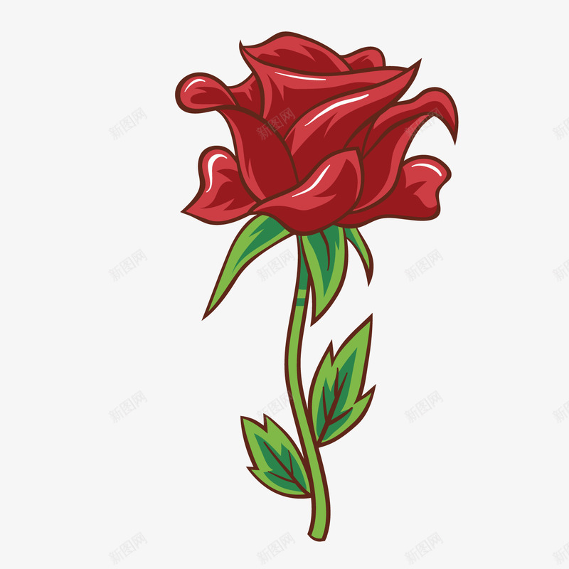 红色玫瑰花植物png免抠素材_新图网 https://ixintu.com 一枝花 七叶 卡通植物 玫瑰花 红色花朵 背景装饰
