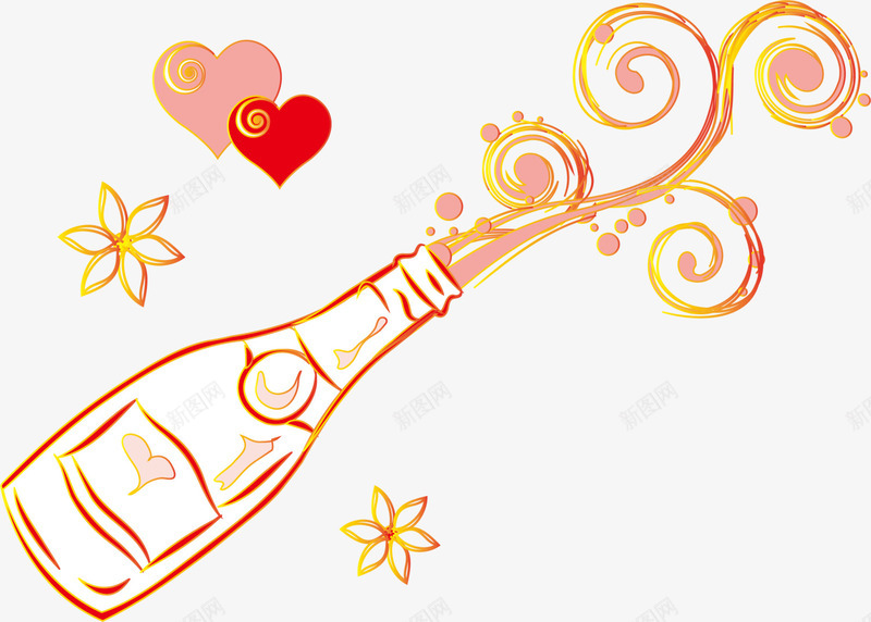 情人节黄色线条香槟png免抠素材_新图网 https://ixintu.com LOVE 婚庆 情人节 浪漫 爱心 爱情 线条香槟