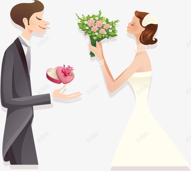 卡通婚礼新娘新郎png免抠素材_新图网 https://ixintu.com LOVE 婚庆 婚礼 捧花 新年 新郎 浪漫 爱心礼盒 爱情