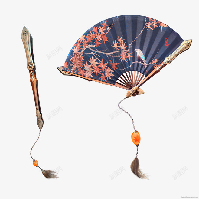 古典小刀与扇子png免抠素材_新图网 https://ixintu.com 古典 古风 小刀 扇子