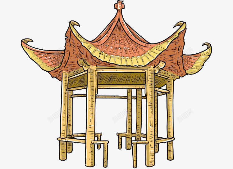 手绘凉亭png免抠素材_新图网 https://ixintu.com 中国风 卡通 历史 古风 建筑
