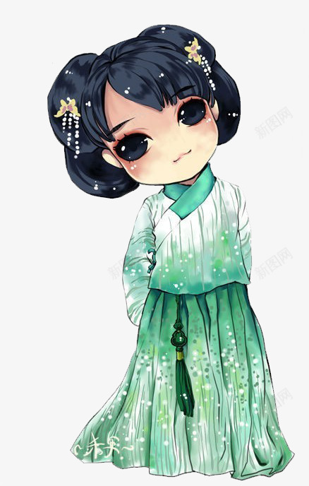 蓝衣古风服装少女q版png免抠素材_新图网 https://ixintu.com 古风 少女 服装