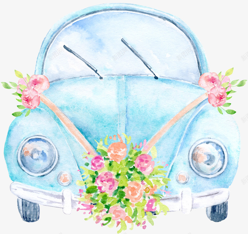 婚礼小汽车png免抠素材_新图网 https://ixintu.com 复古 婚车 小汽车 花朵
