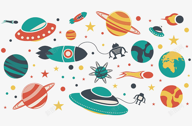 漂浮行星png免抠素材_新图网 https://ixintu.com 圆点 星球 漂浮行星 火箭 绿色