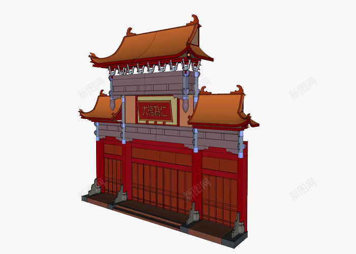 酒店门头png免抠素材_新图网 https://ixintu.com 中式 中式门头 古建筑 古门头 酒店门头 门头手绘 门头模型