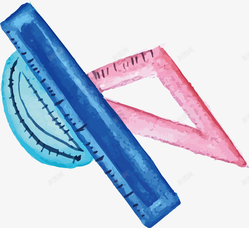 手绘直尺套装png免抠素材_新图网 https://ixintu.com 三角尺 数学工具 直尺 矢量png 量角尺