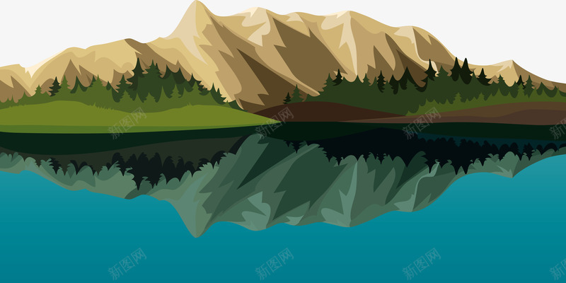 卡通山脉湖水png免抠素材_新图网 https://ixintu.com 卡通 梦幻 湖水 风景