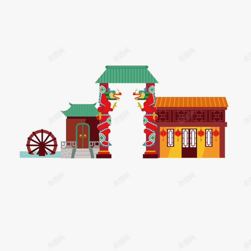 中式建筑png免抠素材_新图网 https://ixintu.com png图形 png装饰 卡通 建筑物 房子 装饰