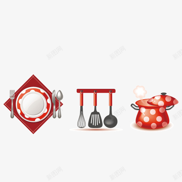 家居日常用品png免抠素材_新图网 https://ixintu.com 厨具 家居日常用品 盘子 红色圆点