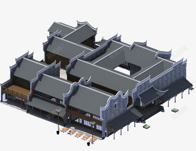 中国风四合院png免抠素材_新图网 https://ixintu.com 中国风 中国风客栈 北京 历史 古代 四合院 年代感 建筑 群落 龙门客栈