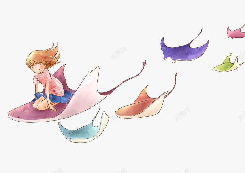 手绘浪漫风人物png免抠素材_新图网 https://ixintu.com 唯美 彩铅人物 手绘人物 浪漫人物 海洋世界 装饰