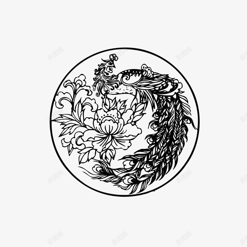 中国风纹样png免抠素材_新图网 https://ixintu.com 中国风纹样 中式传统图案 凤凰白描 凤纹 吉祥纹样 线描插画