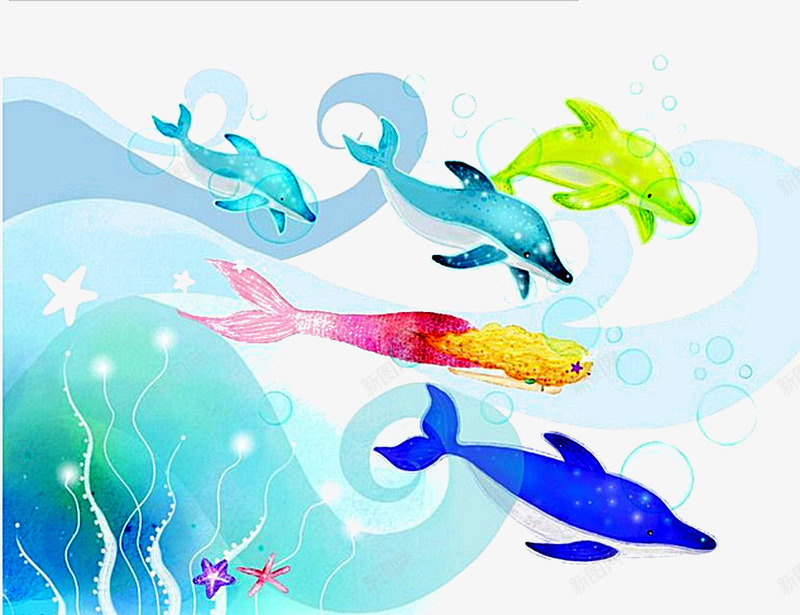 梦幻卡通鲸鱼群psd免抠素材_新图网 https://ixintu.com 卡通 可爱 彩色 梦幻 海星 海洋 鲸鱼