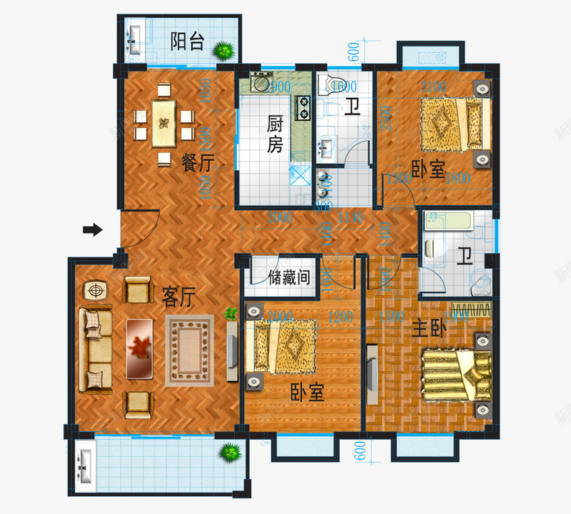 家装效果图彩平图室内户型图png免抠素材_新图网 https://ixintu.com 室内 家装效果图 彩平图 户型图