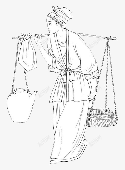 简笔画挑担子图标png_新图网 https://ixintu.com 卡通担子 古代女子 女子 手绘挑担子 手绘美女 担子 挑担子图