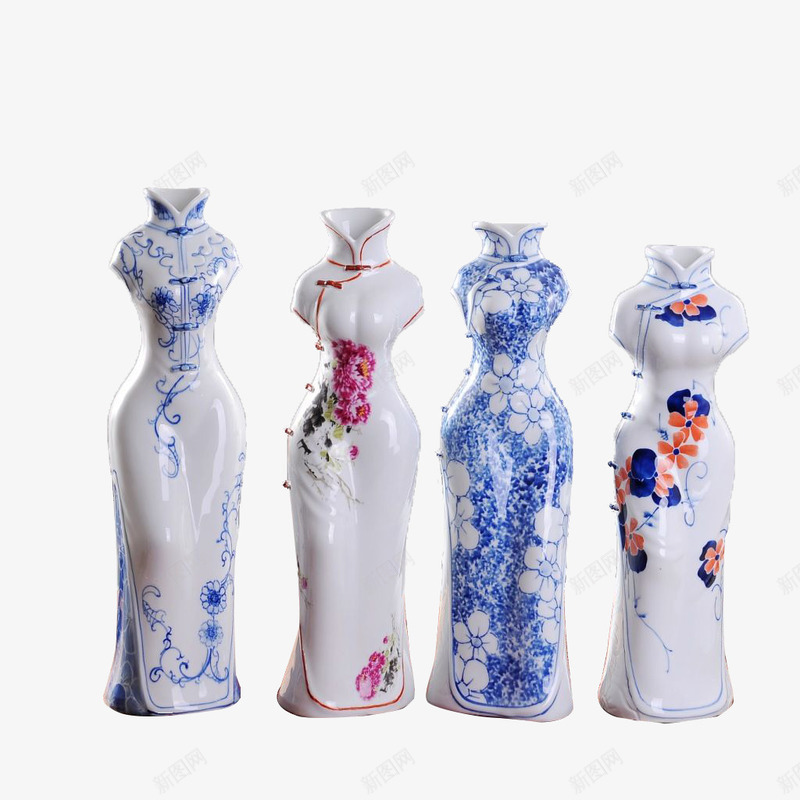 复古瓷器png免抠素材_新图网 https://ixintu.com 女士 旗袍 花朵 青花瓷