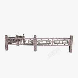 中式石制方格网栏杆素材
