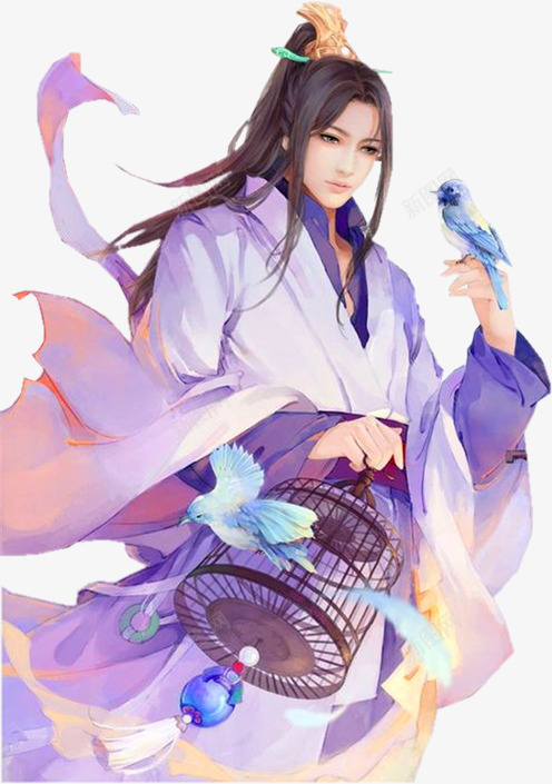 紫衣男子和鸟海报背景古风手绘png免抠素材_新图网 https://ixintu.com 古风 手绘 海报 男子 背景