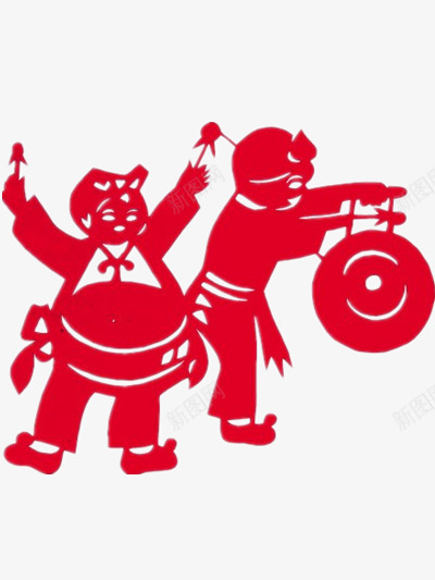 敲锣打鼓png免抠素材_新图网 https://ixintu.com 剪纸 喜庆 敲锣打鼓素材 欢乐 红色剪纸 过年