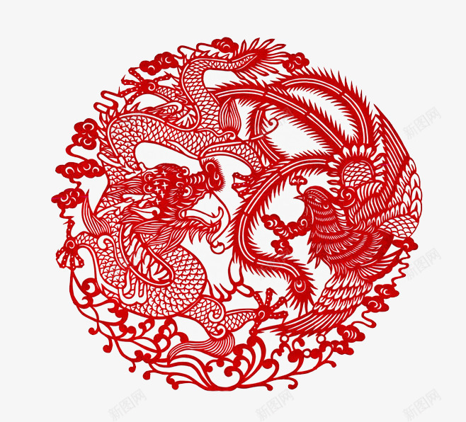剪纸龙凤png免抠素材_新图网 https://ixintu.com 中国风 剪纸 喜庆 红色 龙凤