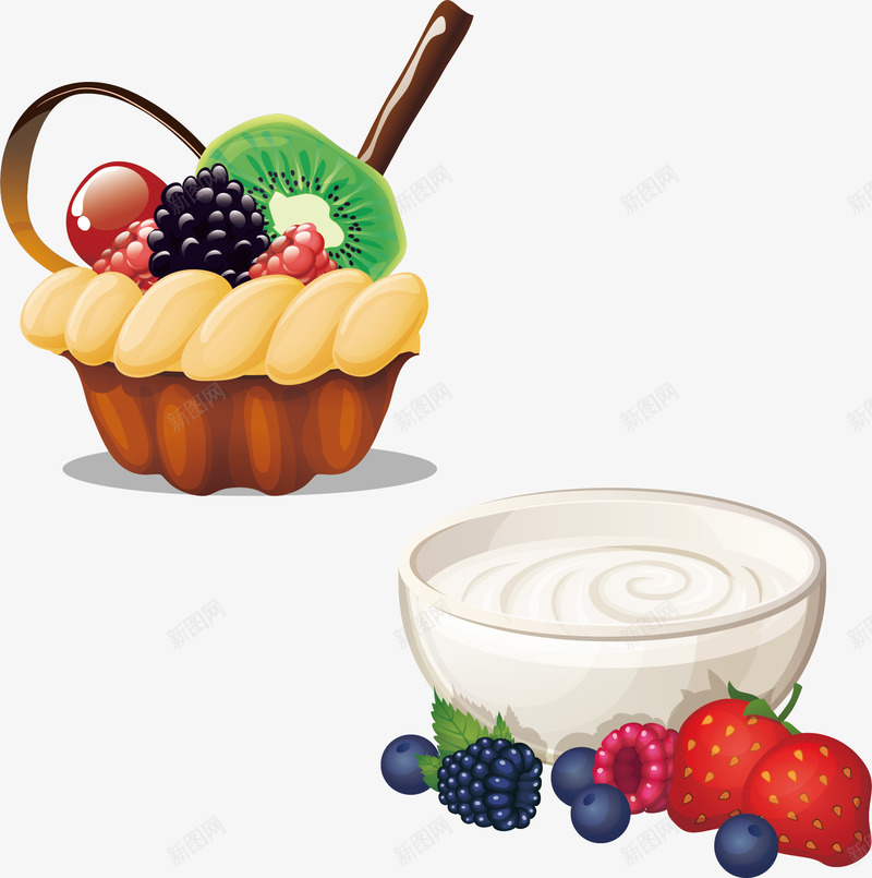 卡通水果沙拉饮料加工矢量图ai免抠素材_新图网 https://ixintu.com 中式甜品 平面设计 广告设计 水果 矢量文件 美食设计 矢量图