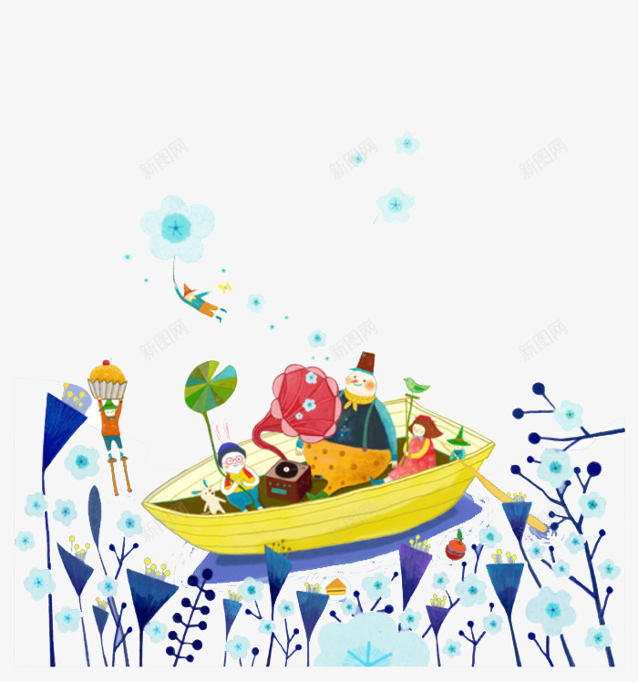 森林湖泊的小船png免抠素材_新图网 https://ixintu.com 儿童插画 卡通人物 卡通动物 卡通素材 可爱 故事插画 梦幻 森林湖泊 森林系 童话