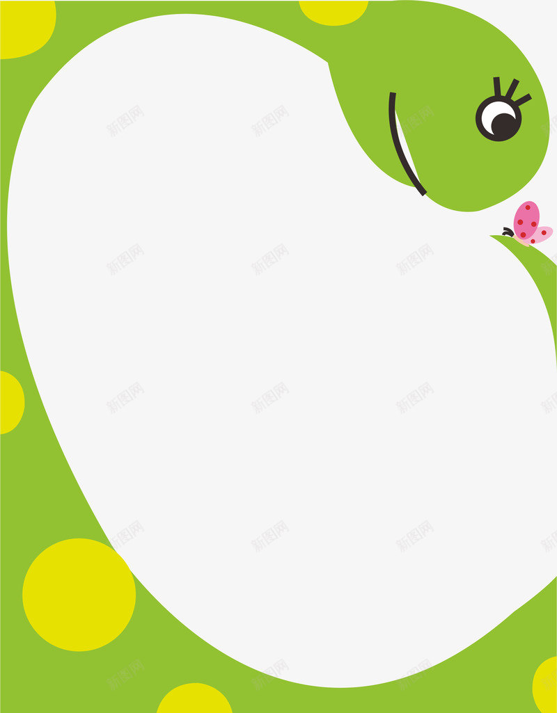 绿色小蛇边框矢量图ai免抠素材_新图网 https://ixintu.com AI 卡通 可爱 圆点 手绘 绿色 蛇 蝴蝶 边框 矢量图