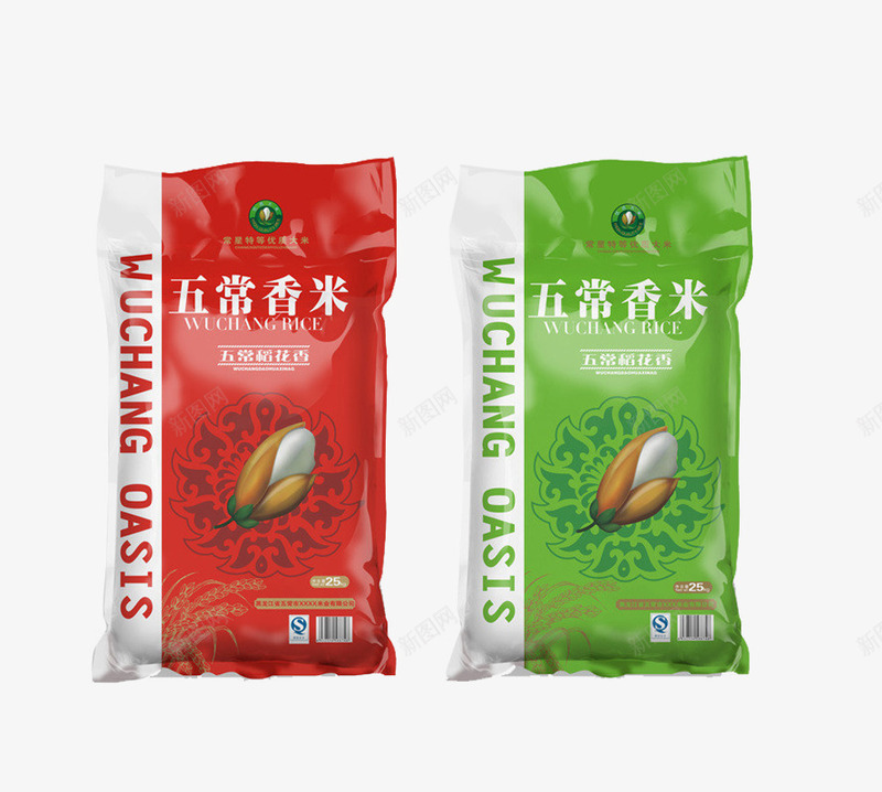 红色和绿色包装袋的五常香米包装png免抠素材_新图网 https://ixintu.com 五常香米 包装袋 包装设计 红色 红色和绿色包装袋的五常香米包装设计免费下载 绿色 袋装米