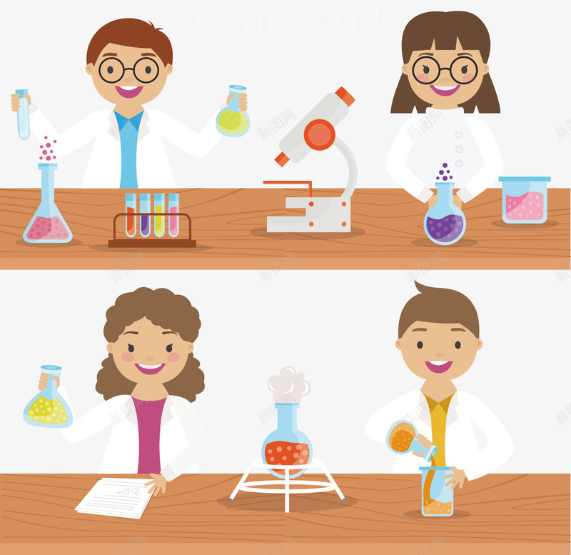 手绘卡通科学家矢量图ai免抠素材_新图网 https://ixintu.com 人物 做实验 化学实验 卡通 手绘 科学家 矢量图