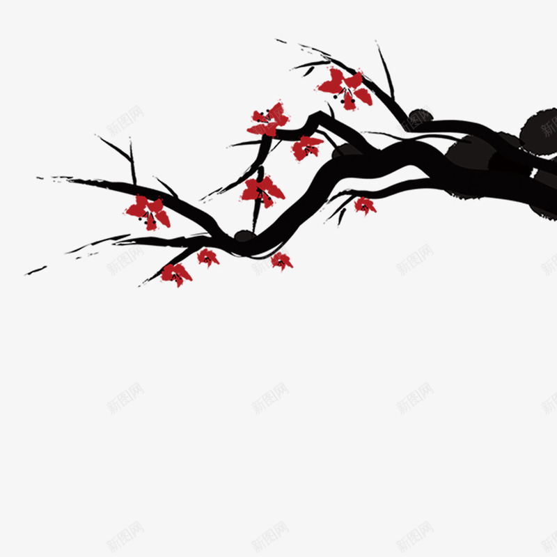 梅花psd免抠素材_新图网 https://ixintu.com 一朵梅花 中国风 喜庆 年味 树枝 树枝横 梅花 梅花照片 红色 节日装饰 花瓣 飘落