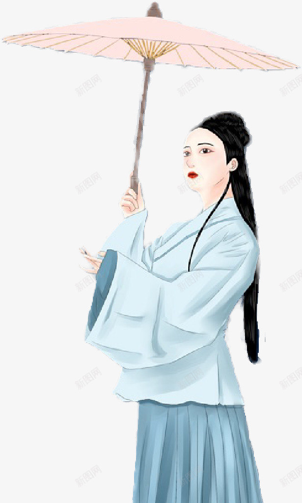 手绘打伞的美女png免抠素材_新图网 https://ixintu.com 古典 古装 手绘 美女