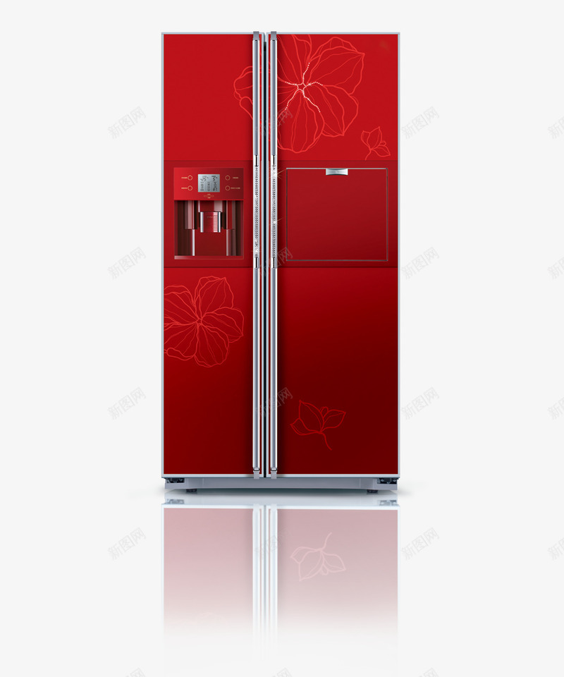 红色喜庆智能对开门冰箱png免抠素材_新图网 https://ixintu.com 冰柜 冰箱 制冷 双开门冰箱 多门冰箱 家用电器 对开门冰箱 电器 红色