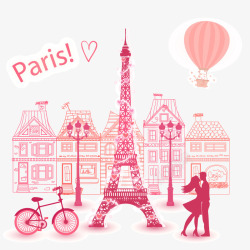 浪漫粉色巴黎城市剪影素材