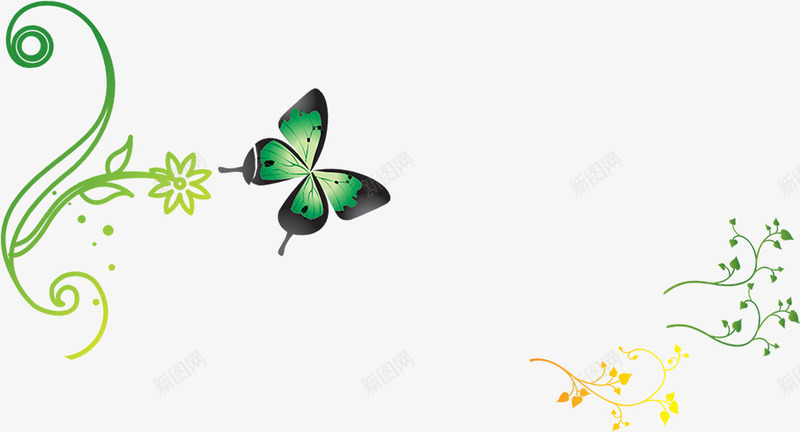 绿色时尚卡通蝴蝶花藤png免抠素材_新图网 https://ixintu.com 卡通 时尚 绿色 蝴蝶花