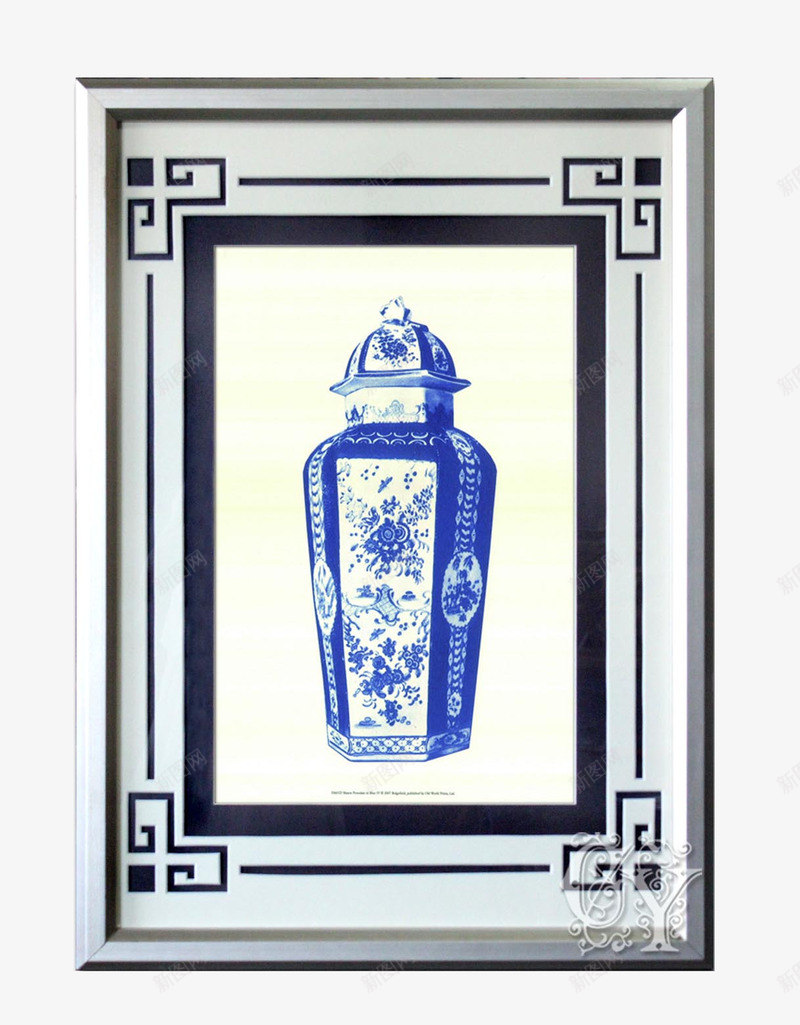 中国风青花瓷瓶金属框壁画png免抠素材_新图网 https://ixintu.com 中式壁画 挂画 青花瓷瓶