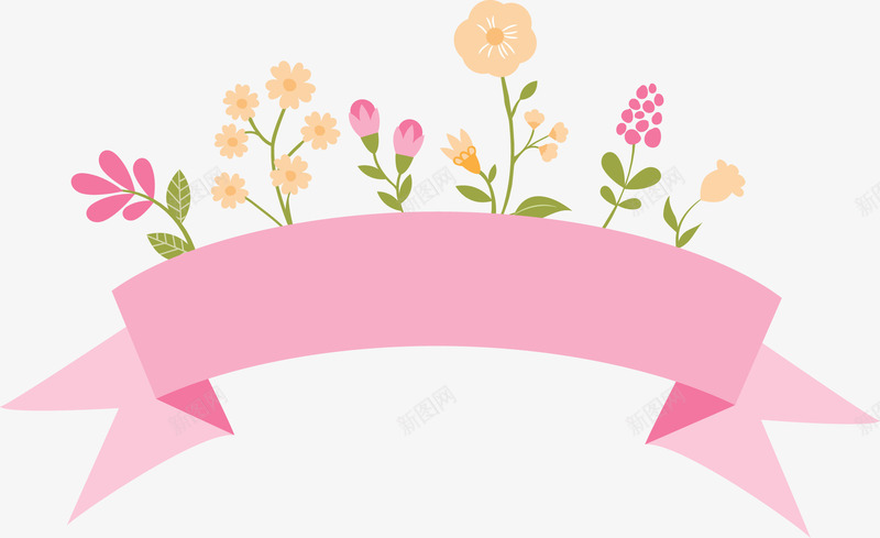 手绘卡通花草丝带png免抠素材_新图网 https://ixintu.com 包装设计 小清新包装 植物花卉 花朵 花朵装饰 花草丝带 花草设计 贺卡设计