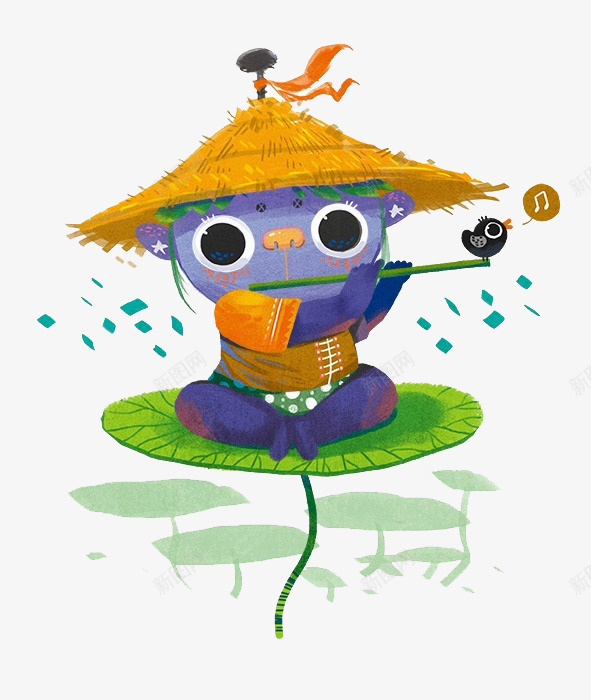 吹笛子的河童png免抠素材_新图网 https://ixintu.com 儿童 儿童插画 卡通 卡通人物 卡通动物 吹笛子 插画 故事 梦幻 河童 童话 童话森林
