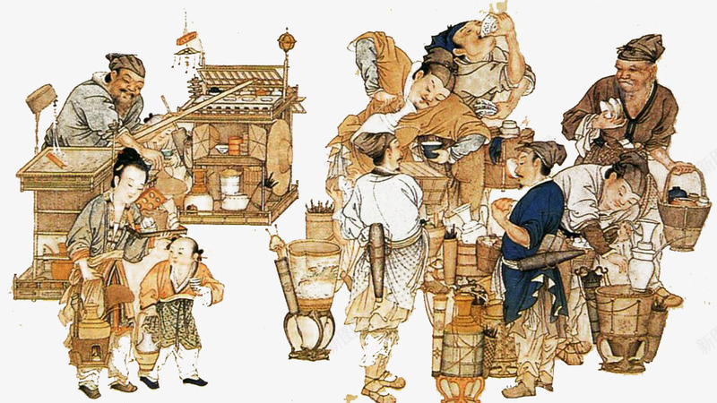 古代集市绘画png免抠素材_新图网 https://ixintu.com 人物 古代 古代商铺街景 古代集市 绘画 集市