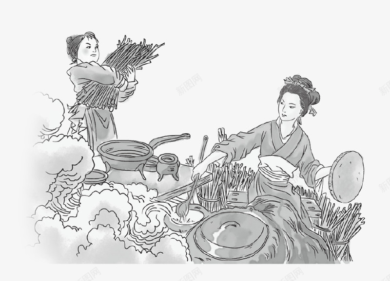古代美女做饭图png免抠素材_新图网 https://ixintu.com 做饭 古代厨房 古代灶台 古代美女做饭 小孩 帮忙做饭的小男孩 柴火