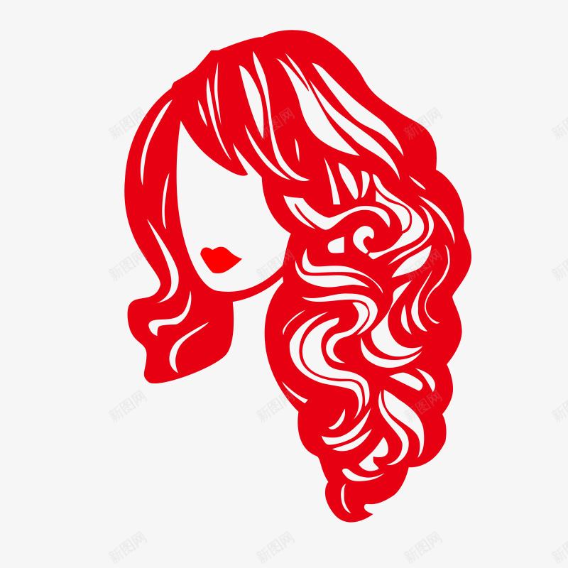 手绘红色美女头像剪影图png免抠素材_新图网 https://ixintu.com 头像 手绘 红色 美女