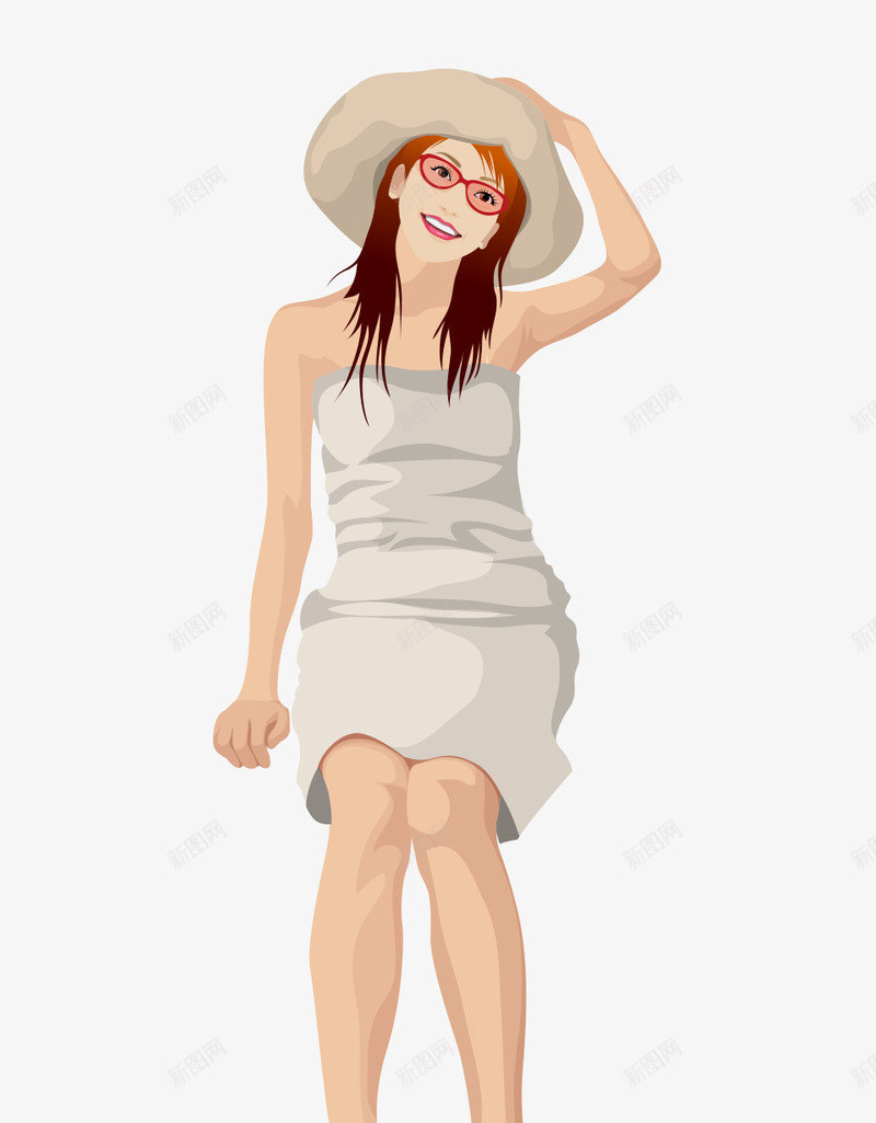 卡通手绘坐姿戴帽子美女png免抠素材_新图网 https://ixintu.com 卡通的人物 戴帽子的美女