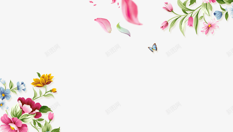 手绘花草蝴蝶边框纹理png免抠素材_新图网 https://ixintu.com 免抠PNG 小清新 手绘 花朵 花瓣飘落 花草 蝴蝶 边框纹理